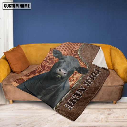 Joycorners Custom Name Black Angus Leather Carving Blanket