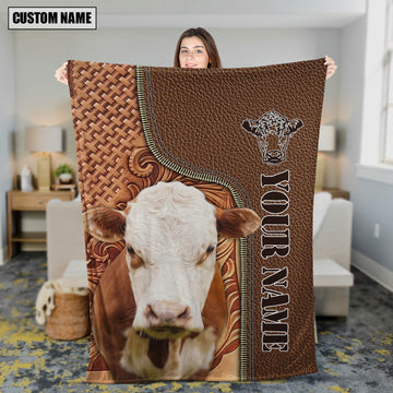 Joycorners Custom Name Hereford Cattle Leather Carving Blanket