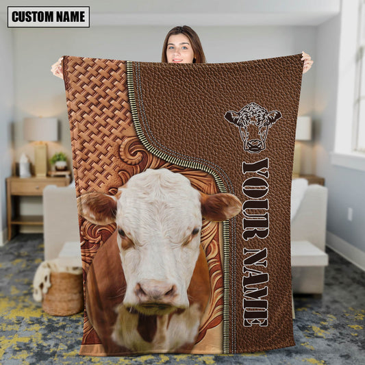 Joycorners Custom Name Hereford Cattle Leather Carving Blanket