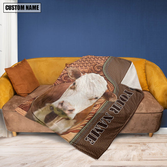 Joycorners Custom Name Hereford Cattle Leather Carving Blanket