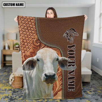 Joycorners Custom Name Brahman Cattle Leather Carving Blanket