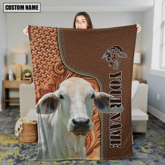 Joycorners Custom Name Brahman Cattle Leather Carving Blanket