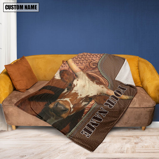 Joycorners Custom Name Texas Longhorn Leather Carving Custom Name Blanket