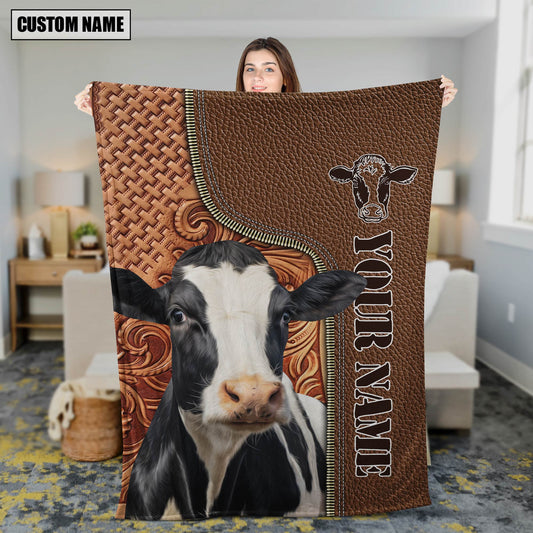 Joycorners Custom Name Holstein Cattle Leather Carving Blanket