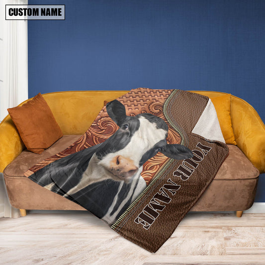 Joycorners Custom Name Holstein Cattle Leather Carving Blanket