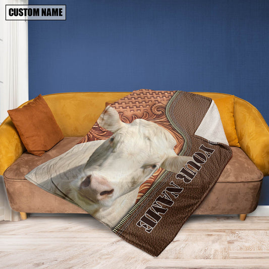 Joycorners Custom Name Charolais Cattle Leather Carving Blanket