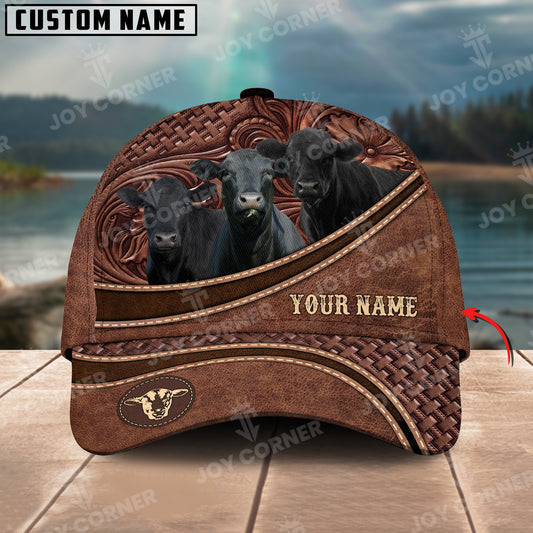 Joycorners Black Angus Personalized Name Brown Carving Leather Pattern 3D Classic Cap