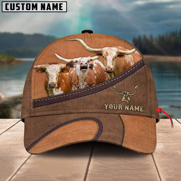 Joycorners Happiness Texas Longhorn Personalized Name Brown 3D Classic Cap