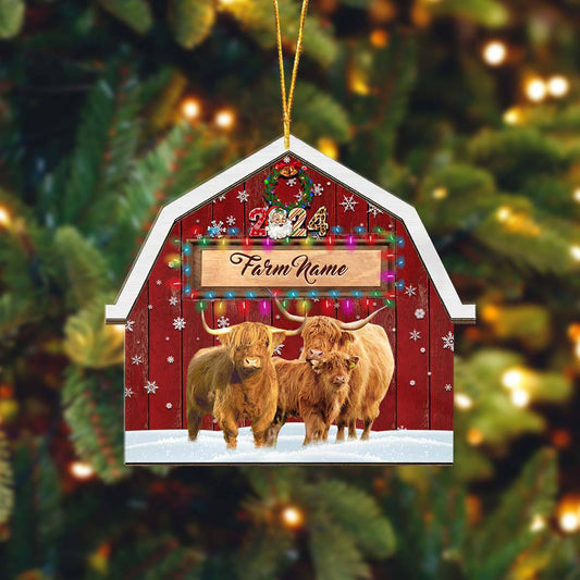 Joycorners Highland Cattle Lovers Christmas Gift Red Barn Custom Shape Acrylic Ornament