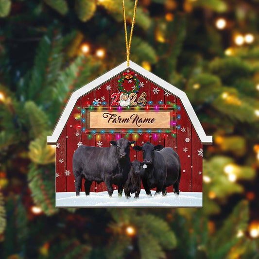 Joycorners Angus Cattle Lovers Christmas Gift Red Barn Custom Shape Acrylic Ornament