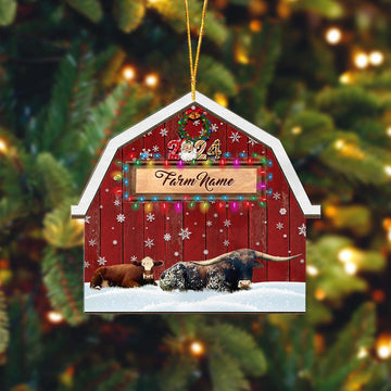 Joycorners Hereford Cattle Lovers Christmas Gift Red Barn Custom Shape Acrylic Ornament For Jenna