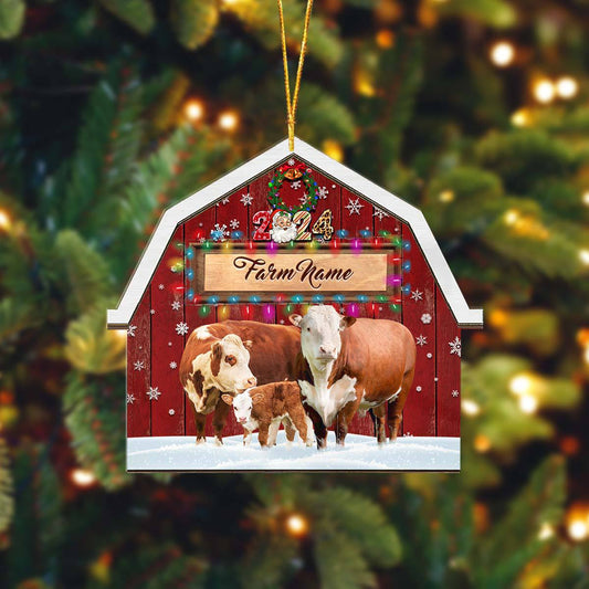 Joycorners Hereford Cattle Lovers Christmas Gift Red Barn Custom Shape Acrylic Ornament