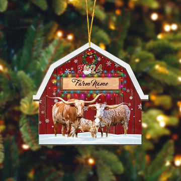 Joycorners Texas Longhorn Lovers Christmas Gift Red Barn Custom Shape Acrylic Ornament