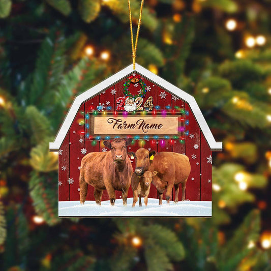 Joycorners Red Angus Lovers Christmas Gift Red Barn Custom Shape Acrylic Ornament