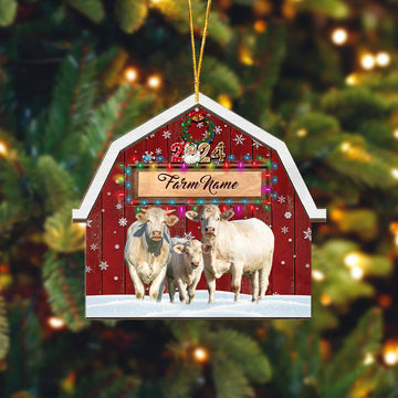 Joycorners Charolais Lovers Christmas Gift Red Barn Custom Shape Acrylic Ornament