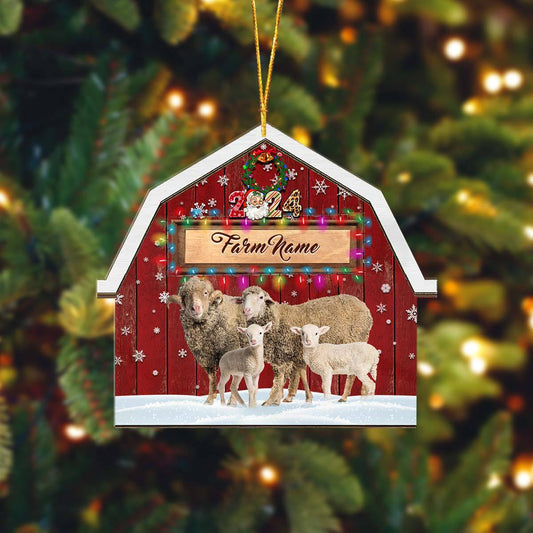 Joycorners Sheep Lovers Christmas Gift Red Barn Custom Shape Acrylic Ornament