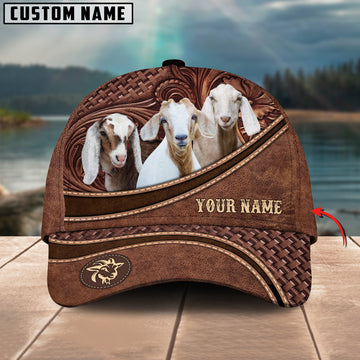 Joycorners Personalized Name Dairy Goat Brown Carving Leather Pattern 3D Classic Cap