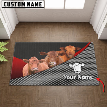 Joycorners Custom Name Red Angus Metal Pattern Doormat