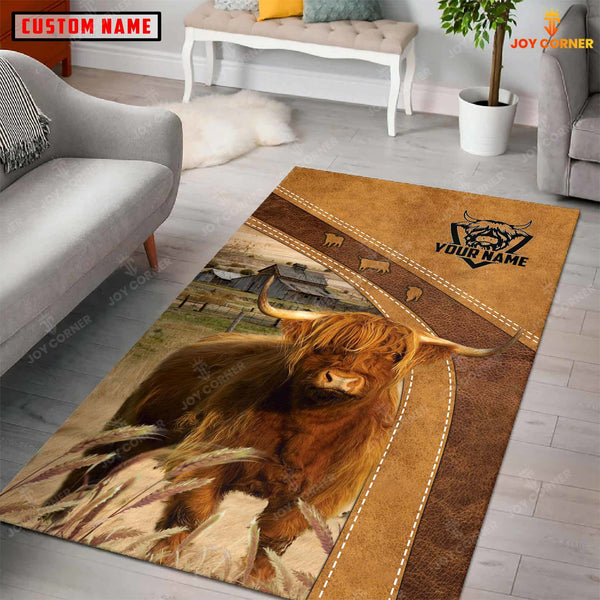 Joycorners Personalized Highland Cattle In Field Farmhouse Rug