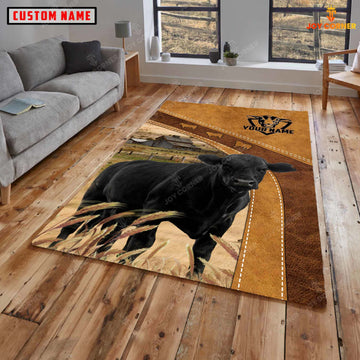 Joycorners Personalized Black Angus In Field Farmhouse Rug