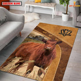 Joycorners Personalized Red Angus In Field Farmhouse Rug