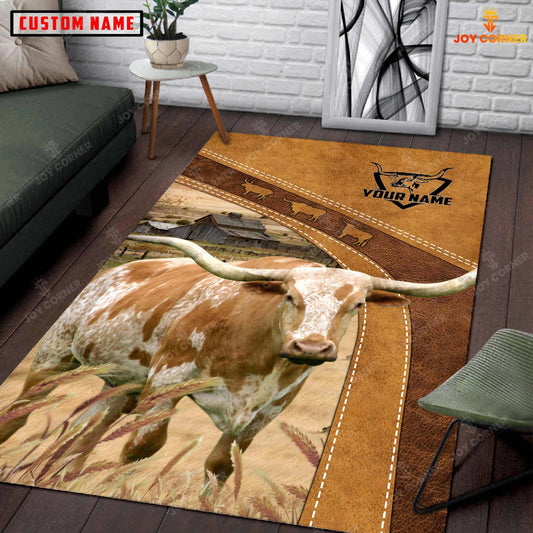 Joycorners Personalized Texas Longhorn In Field Farmhouse Rug