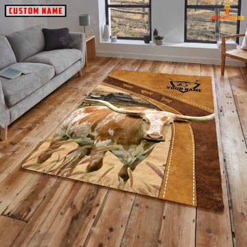 Joycorners Personalized Texas Longhorn In Field Farmhouse Rug