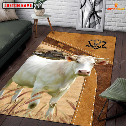 Joycorners Personalized Charolais In Field Farmhouse Rug