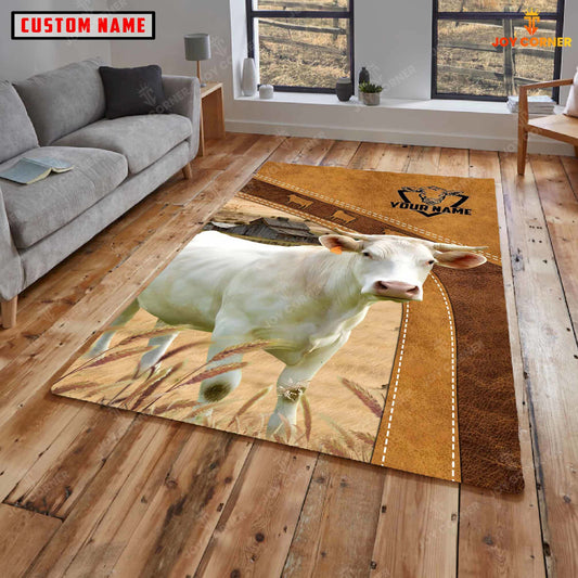 Joycorners Personalized Charolais In Field Farmhouse Rug