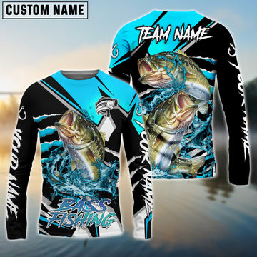 Joycorners Personalized Text Bass Fishing Black Blue Scratch Sport 3D Long Sleeve Shirt