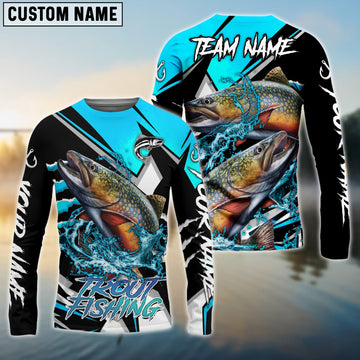 Joycorners Personalized Text Trout Fishing Black Blue Scratch Sport 3D Long Sleeve Shirt