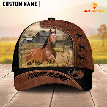 Joycorners Custom Name Horse Brown Black Leather Pattern Cap