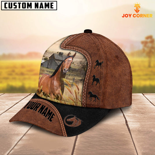 Joycorners Custom Name Horse Brown Black Leather Pattern Cap