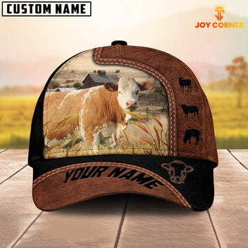 Joycorners Custom Name Simmental Brown Black Leather Pattern Cap