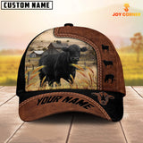 Joycorners Custom Name Black Angus Brown Black Leather Pattern Cap