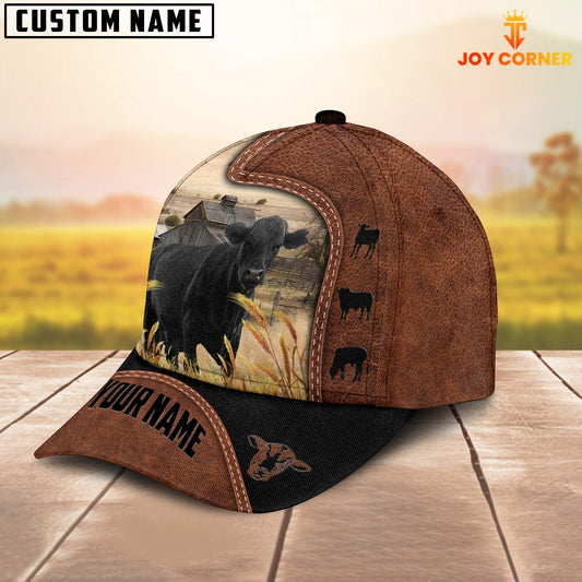 Joycorners Custom Name Black Angus Brown Black Leather Pattern Cap