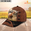 Joycorners Custom Name Texas Longhorn Brown Black Leather Pattern Cap