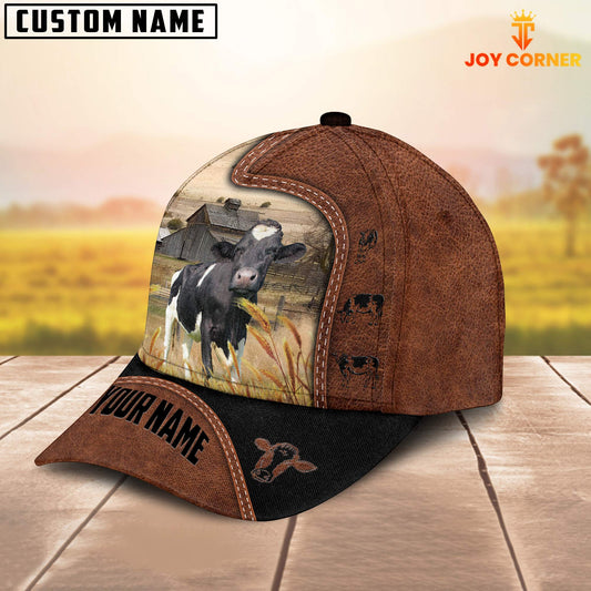 Joycorners Custom Name Holstein Brown Black Leather Pattern Cap