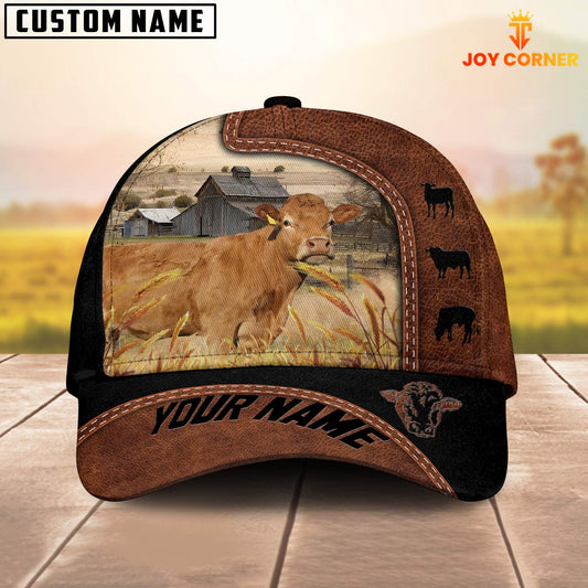 Joycorners Custom Name Limousin Brown Black Leather Pattern Cap