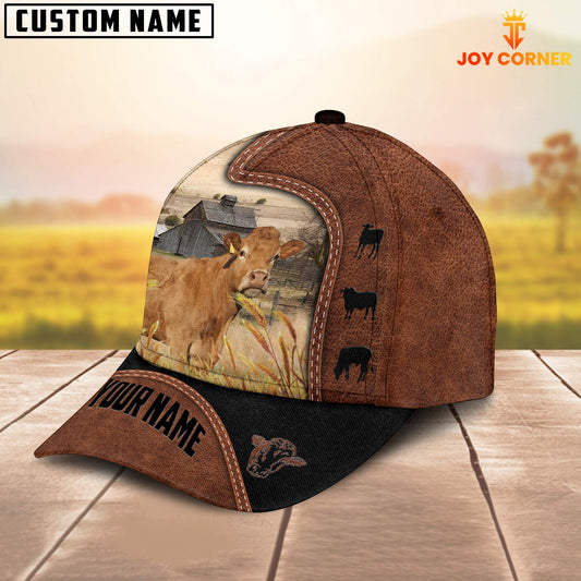 Joycorners Custom Name Limousin Brown Black Leather Pattern Cap