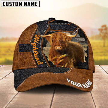 Joycorners Custom Name Highland Brown Leather Pattern 3D Cap