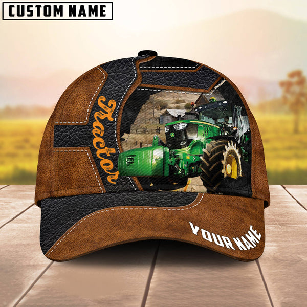 Joycorners Custom Name Tractor Brown Leather Pattern 3D Cap