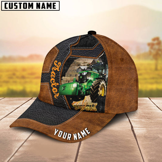 Joycorners Custom Name Tractor Brown Leather Pattern 3D Cap