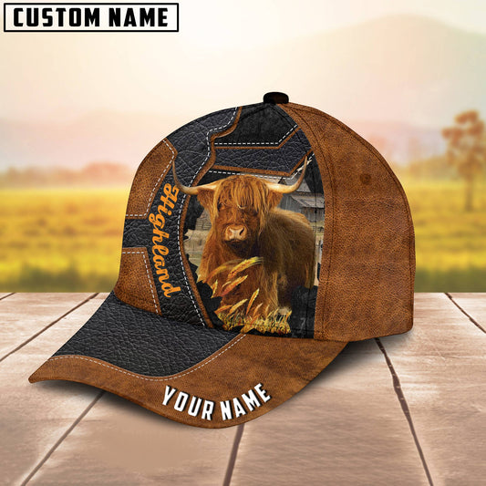 Joycorners Custom Name Highland Brown Leather Pattern 3D Cap