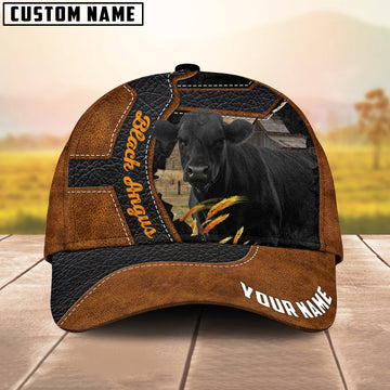 Joycorners Custom Name Black Angus Brown Leather Pattern 3D Cap