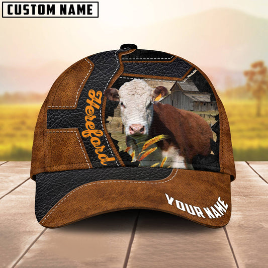 Joycorners Custom Name Hereford Brown Leather Pattern 3D Cap