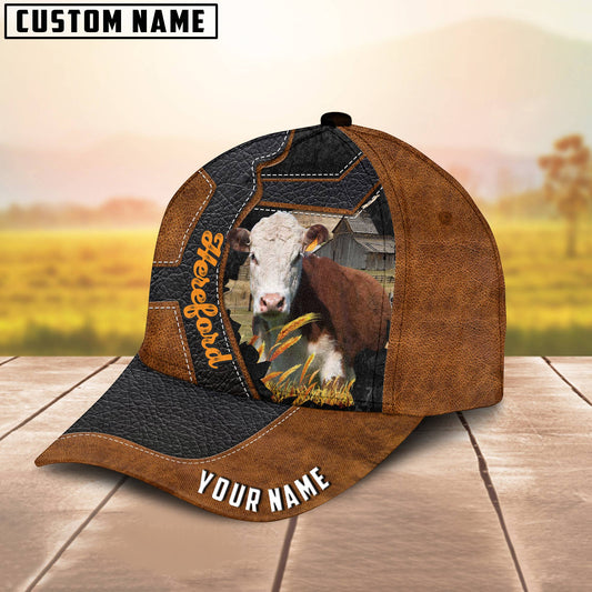 Joycorners Custom Name Hereford Brown Leather Pattern 3D Cap