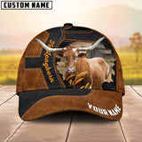 Joycorners Custom Name Texas Longhorn Brown Leather Pattern 3D Cap