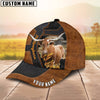 Joycorners Custom Name Texas Longhorn Brown Leather Pattern 3D Cap