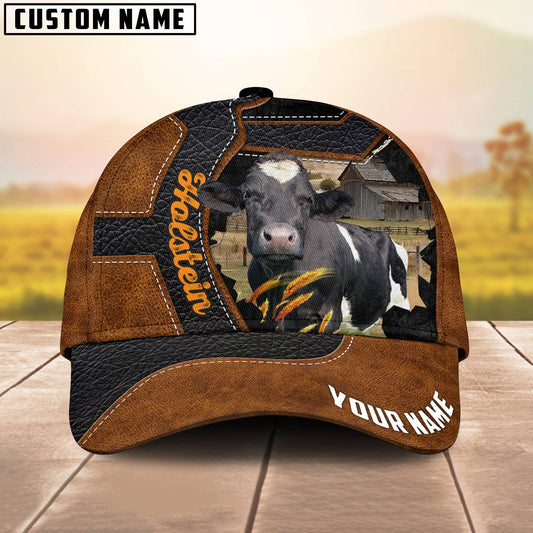 Joycorners Custom Name Holstein Brown Leather Pattern 3D Cap